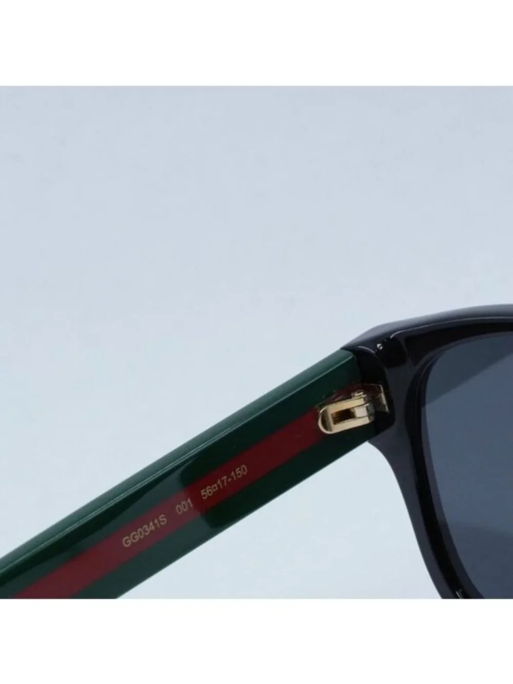 Gucci GG0341S 001 Sunglasses Black and Green with Red Stripe Square Frame